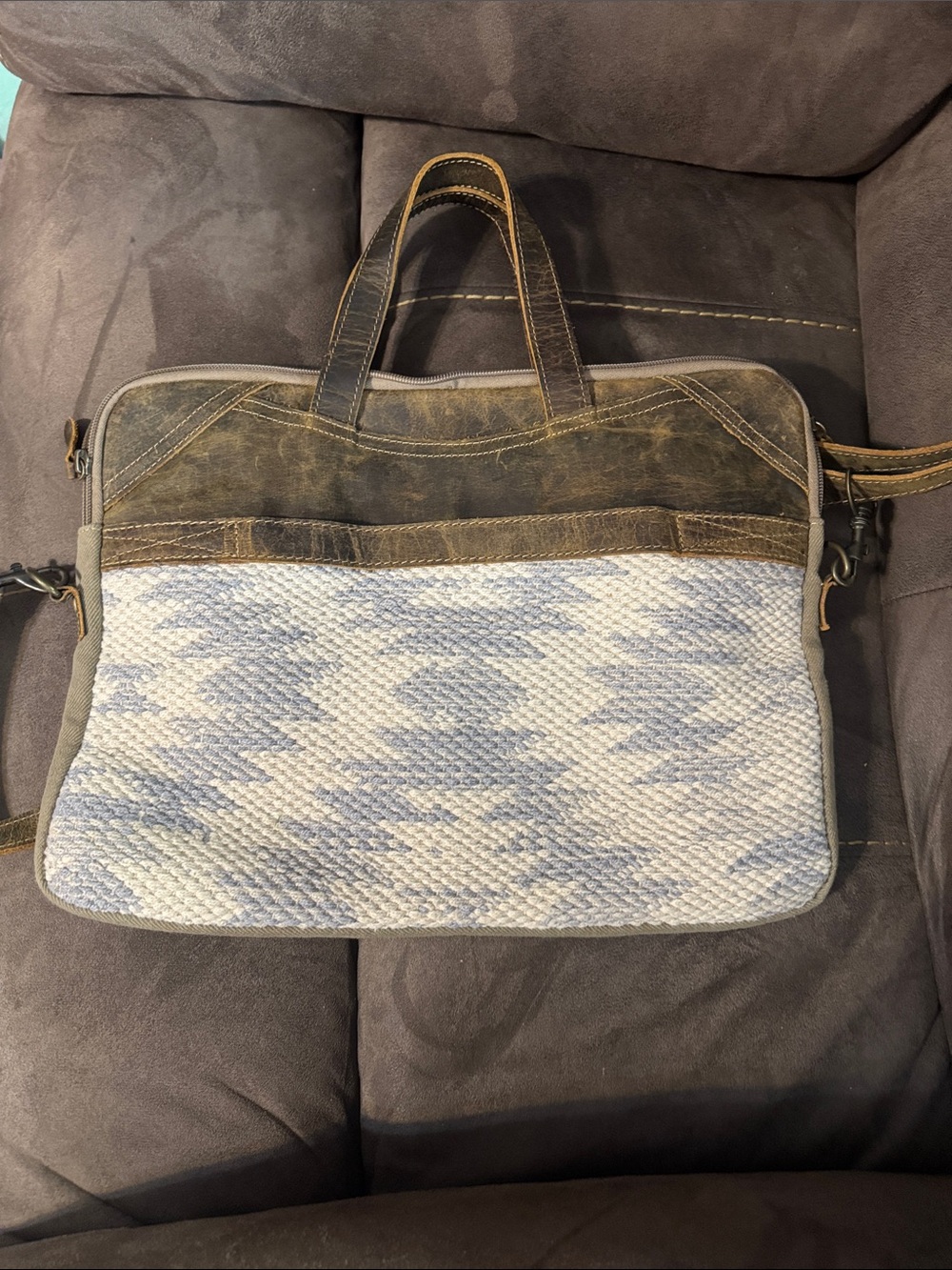 Myra Bag Blue & Cream Woven Leather-Trim Laptop Bag
